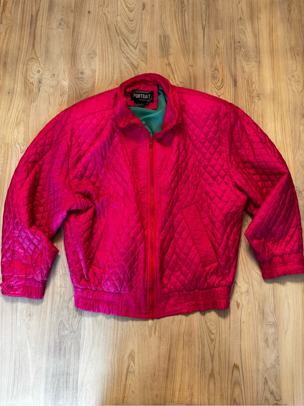 Vintage Quilted Bomber Jacket - Hot Pink - shoulder pads